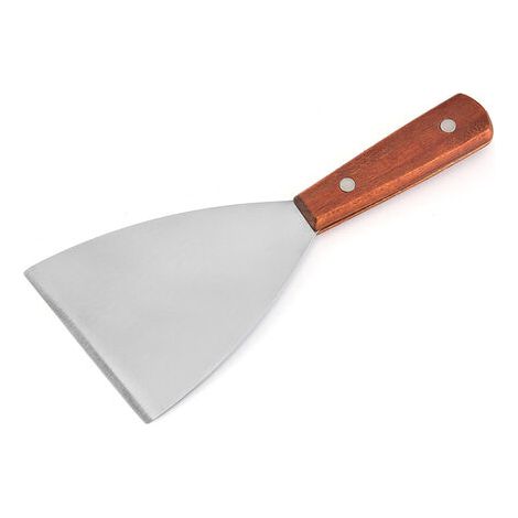 Spatule Inox Spatule à Barbecue pour Griller la Viande Teppanyaki Grillades Burger et Nettoyer Plaque du Barbecue Steak,1 pièce, manche en bois,Fonepro (1/5)
