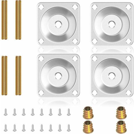 Plaques de montage de pieds de meubles - Avec boulons de suspension et vis - Pour meubles, fauteuil, canapé, sièges Lot de 4 (1/5)