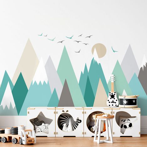 Stickers muraux enfants - Décoration chambre bébé - Autocollant Sticker mural géant enfant montagnes scandinaves WESKA - 40x60cm (1/5)