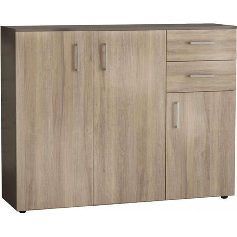 Mobile credenza soggiorno con 3 ante battenti e 2 cassetti di colore Olmo e Grigio scuro mod. Flexi (1/5)