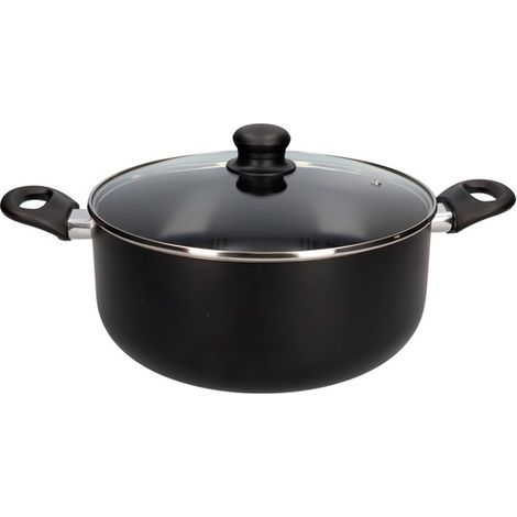 Olla de aluminio prensado serie "Noova" con tapa de cristal Ø20cm color negro