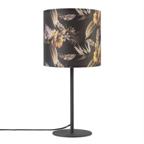 Paco Home Tischlampe Schreibtischlampe Wandlampe Stoff Nachttisch E14 Blumen Jungle Deko Tischleuchte - Schwarz, Design 6 (Ø18 cm)