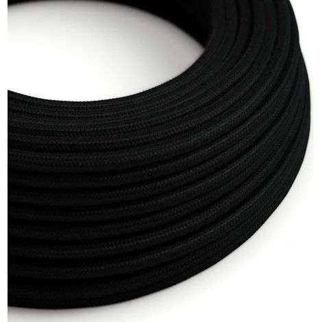 Creative-Cables Cavo elettrico rivestito in tessuto, 2 x 0,75 mm², 1 m, Nero Carbone RC04, Rotondo, Cotone