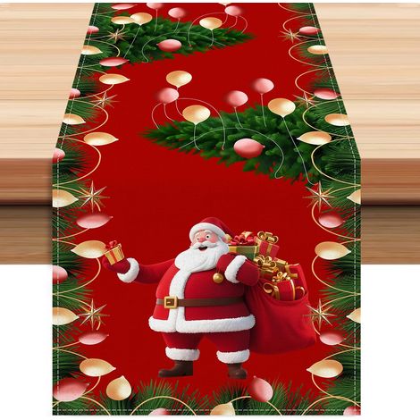 Chemise De Table De Noël - Motif Père Noël Et Flocons De Neige - Rouge Et Blanc - Pour Table À Manger Ou Table Basse - 1 Pièce (1/3)