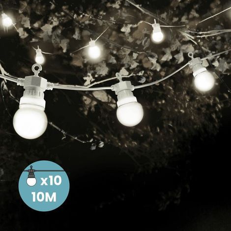 Guirlande lumineuse d'extérieur 10M – 10 bulbes blancs – Câble blanc IP44 – Décoration pour événements et espaces intérieurs (1/5)