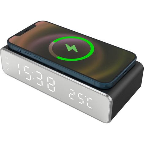 Techmade Wecker mit Kabelloser Smartphone-Ladefunktion 15W Schwarz