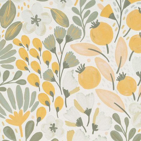 Vliestapete - La Terrasse - Hellgrau Olive Grün Blumen Floral Erismann - 1051807 (1/5)