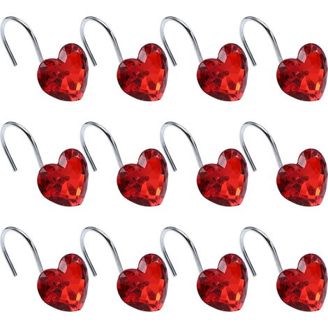 12pièces Crochets Pour Rideaux De En Forme De Cœur Avec Strass Pour Salle De Bain En Acrylique Compacts Et Légers Pour Usage Domestique (1/5)
