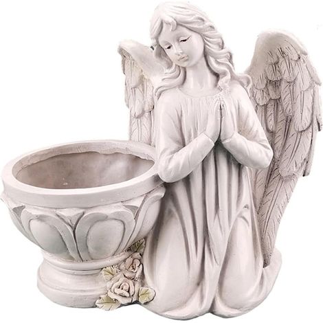 Figurine Ange en Résine Blanche Décoration pour Pot de Fleurs Succulentes Ornement Intérieur et Extérieur Accessoire Décoratif pour Jardin et Terrasse Style Européen Modèle (1/5)