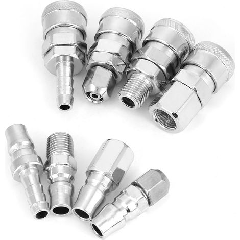 Ensemble de 8 raccords rapides pneumatiques 3/8" à dégagement rapide pour tuyau de compresseur d'air (1/5)