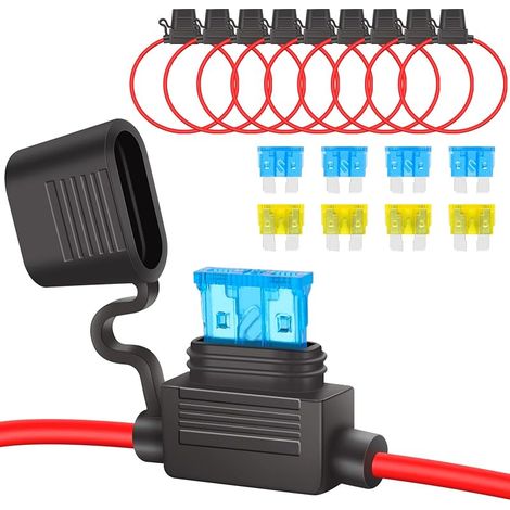 JatilEr Porte-fusible en Ligne 12 V 16 AWG, Fil de Cuivre avec Protection 15 A 20 A pour Voiture/Camion/Moto/Bateau, 8 Pièces Étanche (1/5)