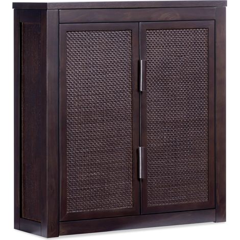 Teamson Home Hatteras Wall Cabinet with Rattan Inlay Doors, Pine Wood Frame and Bathroom Storage Furniture, Black Finish (1/5)
