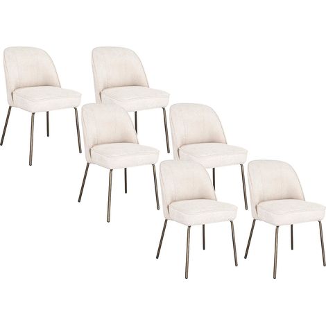 Lot de 6 chaises en tissu texturé et métal bronze - Crème - MIRUBA (1/5)
