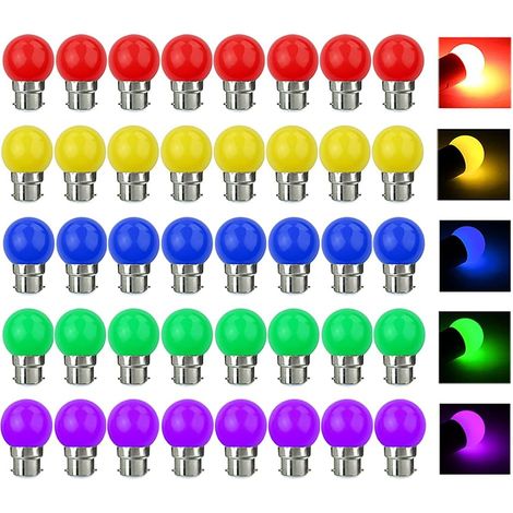 Ampoule LED Couleur B22 3W équivalente 30W 240LM AC 220V-240V B22 Baïonnette Ampoules Guirlande Couleur LED Ampoules Multicolore pour Maison Bar Fête Décoration d'ambiance - Lot de 40 (1/5)