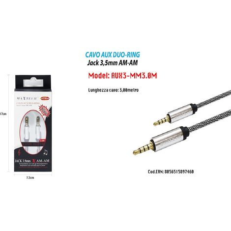 Câble Audio Jack 3.5mm Male Am/am 3mt Extension Aux Headphone Headphones Smartphone Maxtech Aux3-mm3.0m