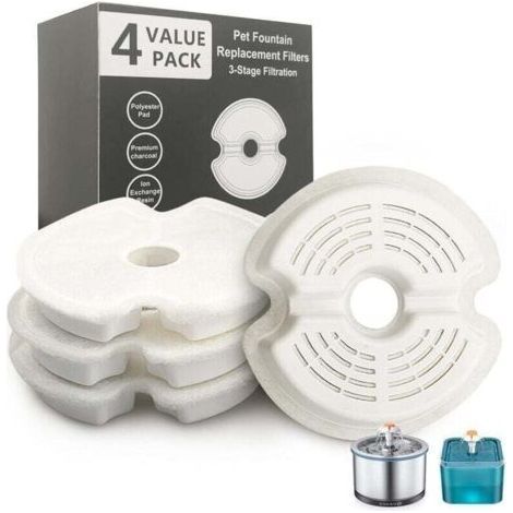 4 Pieces Water Fountain Filter for Cats Pet Dogs, Suitable for Stainless Steel Cat/Dog Fountain, Triple Filtration (1/4)
