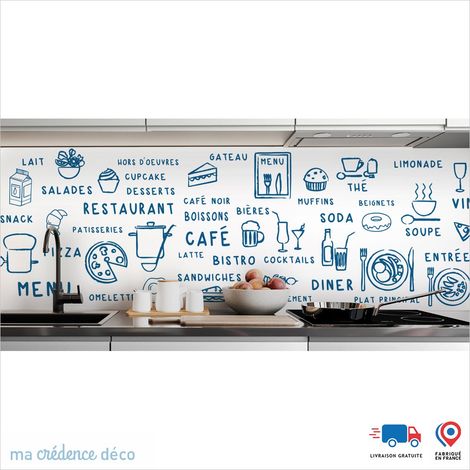Crédence : Dessin food clair - Couleur Bleu signal - Alu composite - 120 - 60 (1/3)