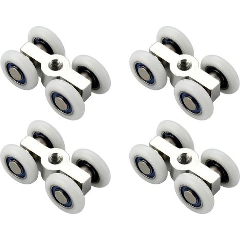 4 pièces roulette porte coulissante, roulette porte coulissante douche en alliage de zinc, roulettes pour portes coulissantes diamètre 20 mm, roulette pour baie vitrée coulissante alu (1/5)