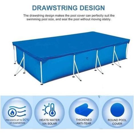 Rechteckige Poolabdeckung 300 x 200 cm. Wasserdichte PE-Abdeckung. Mit Kordelzug für sicheren Halt. Schützt vor Laub und Verschmutzung. (1/4)