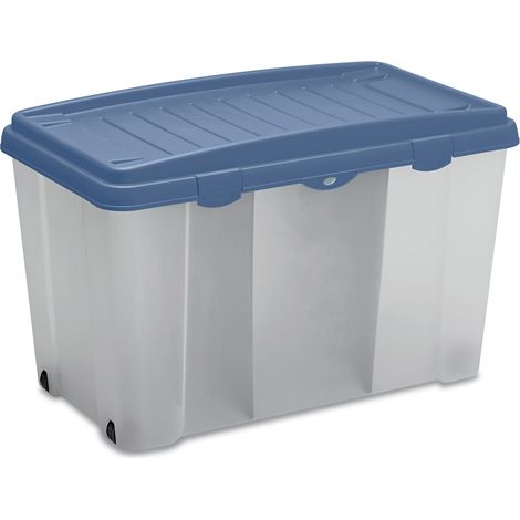 CASARIA® Aufbewahrungsbox 120l mit Deckel Rollen Trennwände stapelbar transparent Kunststoff BPA-frei XXL Rollbox Kunststoffbox Büro Spielzeug   Blau