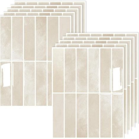 10 Pièces Credence Adhesive Pour Cuisine Auto-Adhésif Sticker 3D Dalle Adhesive Murale ImperméAble Pour Salle Bain Cuisine Décoration Murale Décoration Intérieure (22,9 X 29 Cm(Beige-A) (1/5)