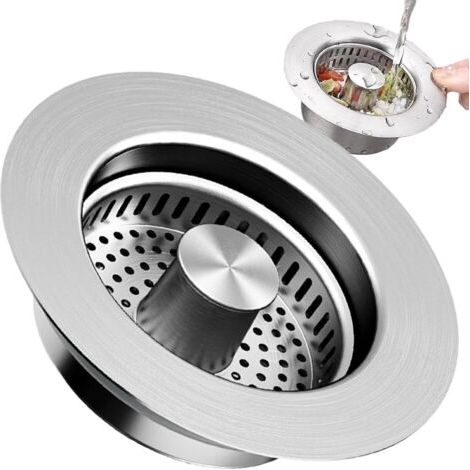 Metal sink drain, stainless steel drain strainer, pop-up sink plug, prevents sink blockages, multi-purpose kitchen drainer, household kitchen plug to prevent blockages--BIEMMEDUE (1/5)