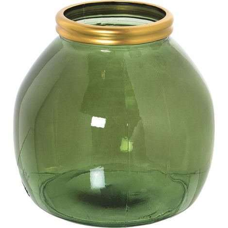 Vase vidéo Recyclé en Vert avec Bord doré 21x20cm, Bouche 10cm