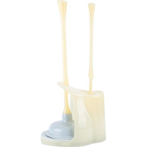 Kit Nettoyage WC Brosse + Ventouse + Support Design Ergonomique Poignée Antidérapante Matériau Durable PP TPR Couleur Beige (1/5)