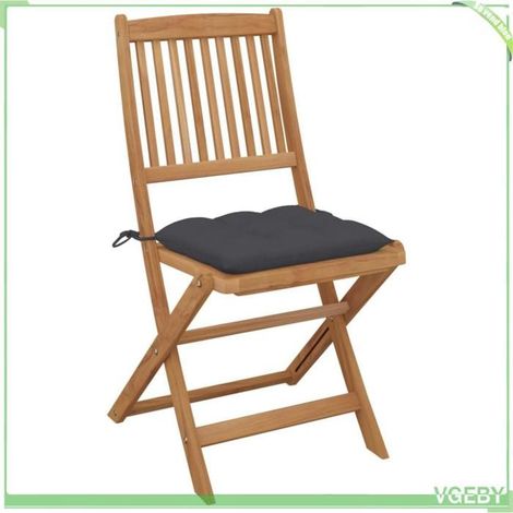Chaise pliable de jardin - FAFEICY - 3064659 - Bois d'acacia massif - Coussins anthracite inclus - Lot de 2 (1/5)