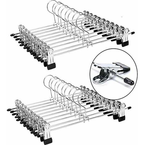 Metall-Hosenbügel, Hosenbügel mit Clips, Hosenständer mit verstellbaren Chromclips, Metallbügel, knitterfreie Rockbügel, platzsparende Bügel, 20er-Packung (1/5)