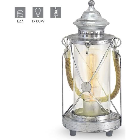 Lampada Da Tavolo Vintage Bradford Acciaio Argento Argento Antico 1 Luce E27 (1/5)