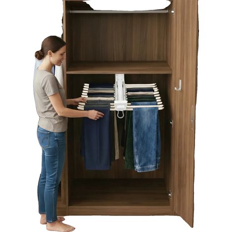Perchero para pantalones, carga máxima 15 kg, material de aleación de aluminio de primera calidad, funcionamiento silencioso, versátil para múltiples usos, rieles deslizantes de doble fila con amortig (1/5)