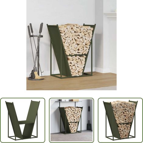 vidaXL Stockage de bûches - Portant de bois chauffage vert olive 69,5x35x81 cm (1/5)