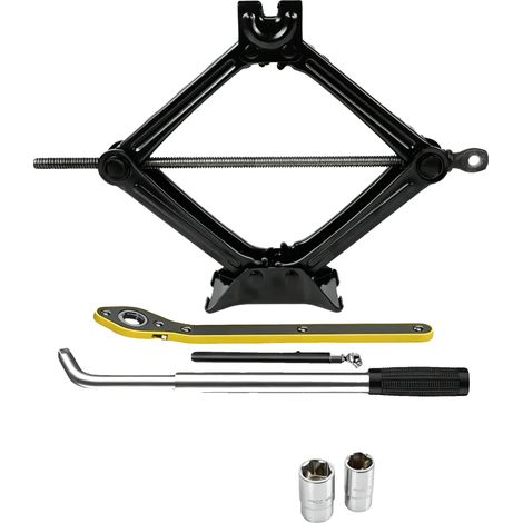 Gato de tijera, de metal resistente, capacidad de carga de 2,5 toneladas, compatible con sedanes y SUV, manivela, diseño portátil. (1/5)
