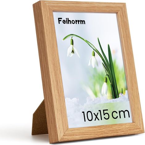 Cadre photo en bois massif, 10 x 15 cm, en chêne, avec verre trempé, convient aux affichages muraux et de table (beige, 10 x 15 cm) (1/5)