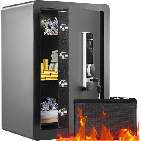 VEVOR Safe, 2.2 Cubic Feet Home Safe, Steel Security Safe with Fingerprint, Digital Keypad and 2 Keys, Cabinet Safe with Large Fire-proof Bag, Protect Cash, Gold, Jewelry, Documents, 15.8x13x23.6 inch (1/5)