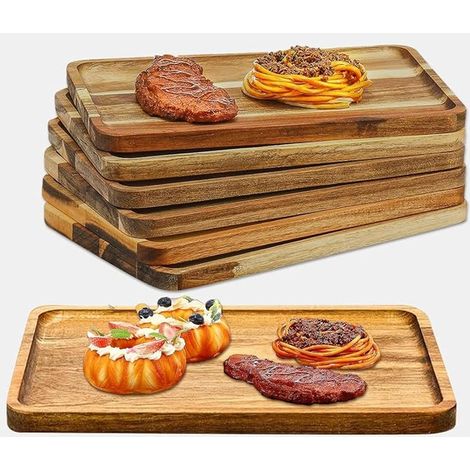Rectangular Acacia Wood Serving Tray, 30 x 20 cm, Natural Wood Presentation Tray, Cheese Board and Charcuterie for Appetizer, Dessert, Fruit, Snack (1/5)