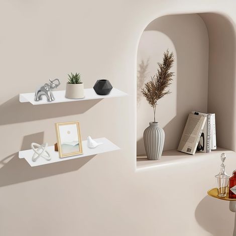 Lot de 2 Étagère Murale, Étagère Flottante en Métal, Étagère Murale en Métal pour Salon, Chambre à Couch, Blanc (1/5)