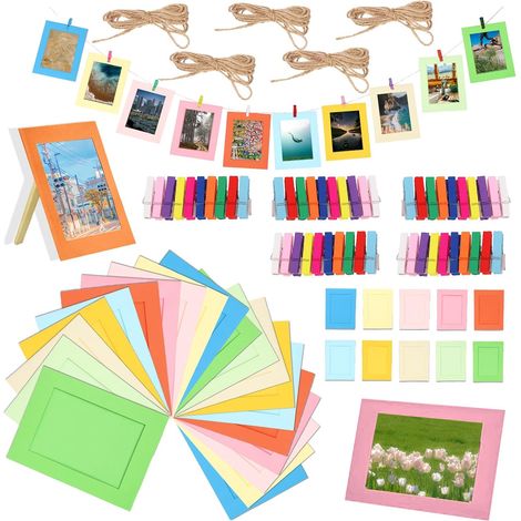 Lot de 105 Cadres Photo en Papier coloré de 17,8 cm pour Photos de 12,7 x 17,8 cm, Cadres Photo à Suspendre, Comprend 50 Cadres d'album à Suspendre de 17,8 cm, 50 Clips colorés et 5 Cordes de (1/5)