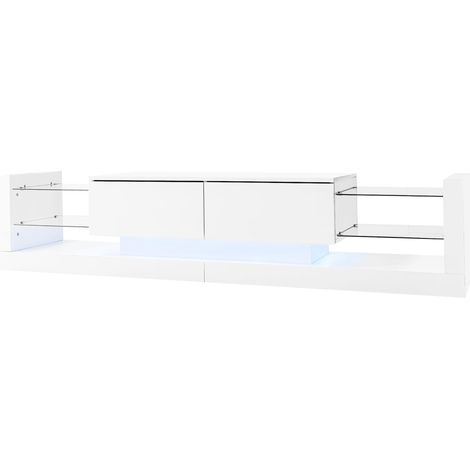 ELVMI Mobile TV con 2 Vani a Ribalta e LED, Frontale in Vetro, per Soggiorno, in Truciolato, 181 × 38 × 38 cm, Bianco (1/5)
