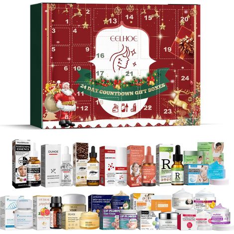 Coffret surprise beauté de Noël EELHOE - 24 compartiments pour produits de beauté et de soin, hydratant, illuminant et nourrissant la peau - Coffret surprise beauté de Noël