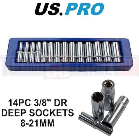 US PRO Deep Socket Set 14pc 3/8"" 6 Point Deep Metric Socket Set 8mm - 21mm 1389 (1/4)