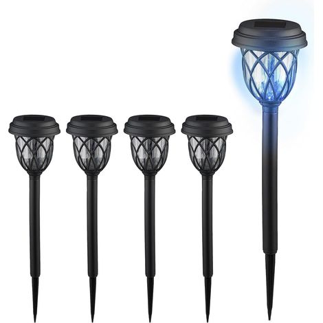Lampe Solaire pour extérieur en Set de 5, Lanterne LED, avec Piquet, HD : 41x10 cm, Noire et Transparente (1/5)
