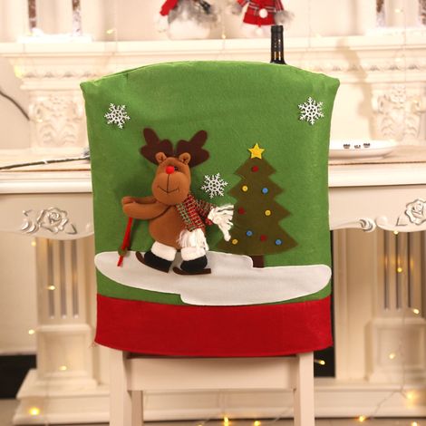 Housse De Chaise De Noël - Motif 3D Renne Père Noël - Pour Salle À Manger Intérieur Extérieur - 60 X 50 Cm - 1 Pièce (1/5)