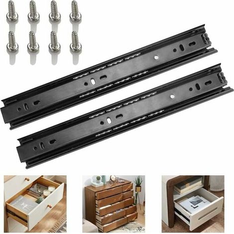 1 Paire Glissières Tiroirs en Acier Laminé à Froid Coulisses de Tiroir 30cm Sortie Totale Rail Tiroir avec Vis Rail de Tiroir Coulissant Glissiere Charge Lourde Durable pour Tiroir - Noir (1/5)