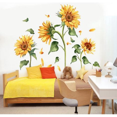 Stickers Muraux Fleurs Tournesol Autocollant Mural Vintage Fleur Doré Deco Stickers Salon Chambre Enfants Bébé Décoration (1/5)
