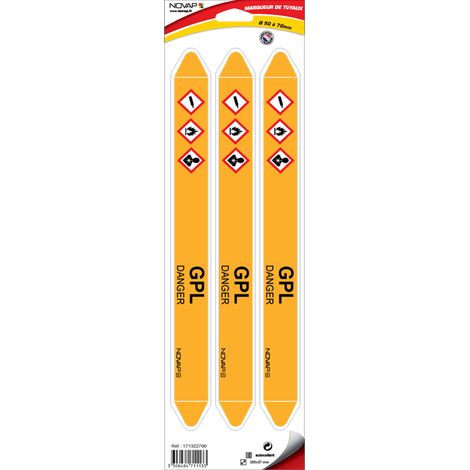 Planche de 3 marqueurs de tuyauterie 355 x 37 mm pour Ø 50 à 70 mm - GPL - 4711133