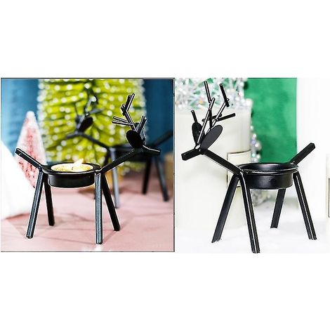 Lot de 3 bougeoirs créatifs européens en forme de cerf noir, décorés pour Noël. (1/5)