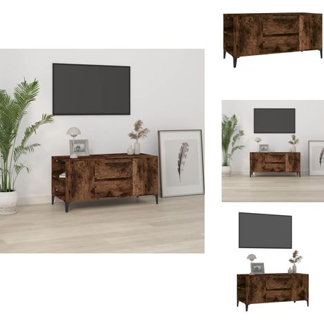 TV-Schrank Räuchereiche 102x44,5x50 cm Holzwerkstoff - TV Schrank - Fernsehtisch - Industrieller Stil - Holzmöbel - Regal (1/5)
