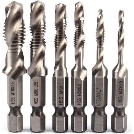 Set 6 punte per trapano HSS Filettanti ferro M3 M4 M5 M6 M8 M10